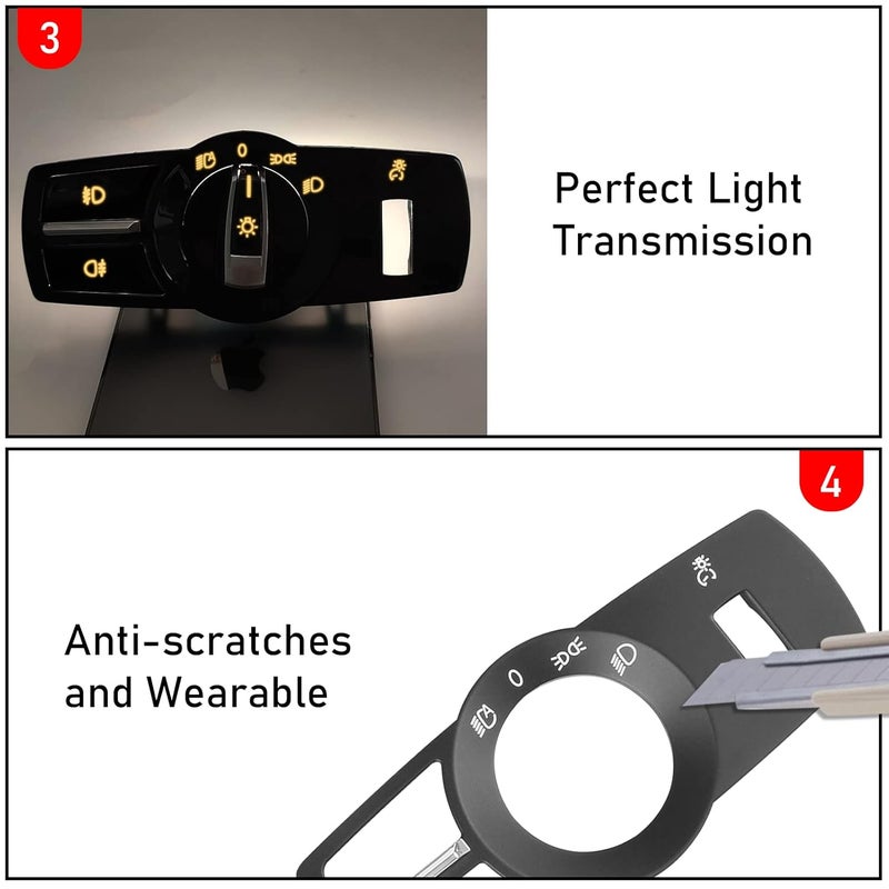 Jaronx Compatible with BMW Headlight Control Switch Set for 5 F10,6 F12,7 F01,X3 F25,X4 F26,4PCS Headlight Switch Button Panel Knob Control Cover Frame Kit Foglight Button - Image 4